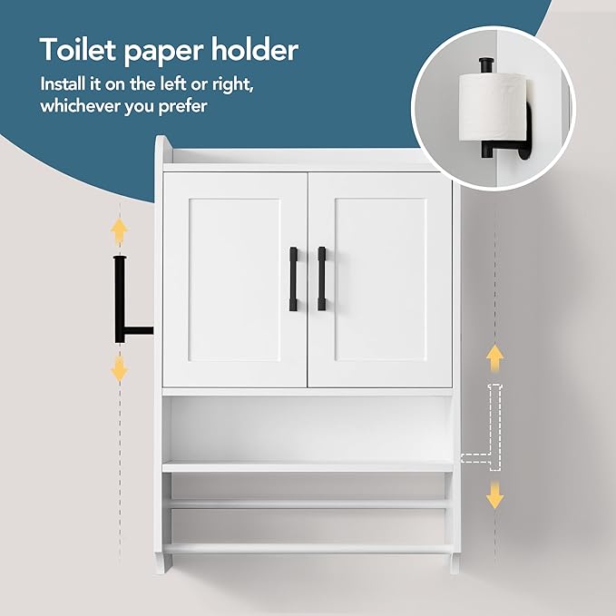 VANIRROR Bathroom Wall Cabinet with Door, Over The Toilet Wood Hanging Medicine Cabinets with DIY Lighting for Laundry Room Kitchen Storage