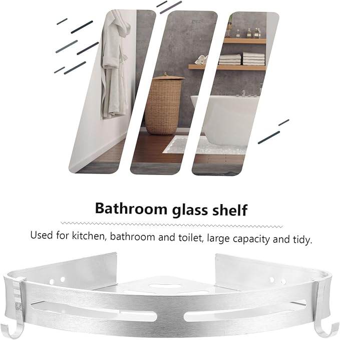 Wall-Mounted Storage Rack Aluminum Triangle Shelf Bathroom Kitchen Organizer Space-Saving Silver Holder for Shampoo Soap Towels