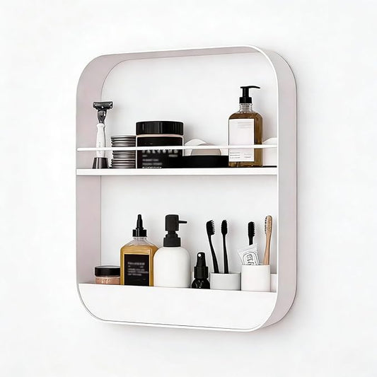 Wall Mount Organizer Floating Bathroom Shelves No Drill Adhesive Makeup Storage Rack Hang Decorative Over The Toilet Shelf(White,30x40cm)