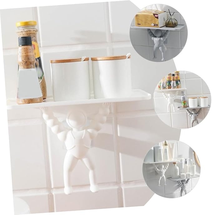 PRETYZOOM 2pcs Spaceman Wall Hanging Shelf Bathroom Decor Rack Modern Wall-Mounted Storage for Toiletries