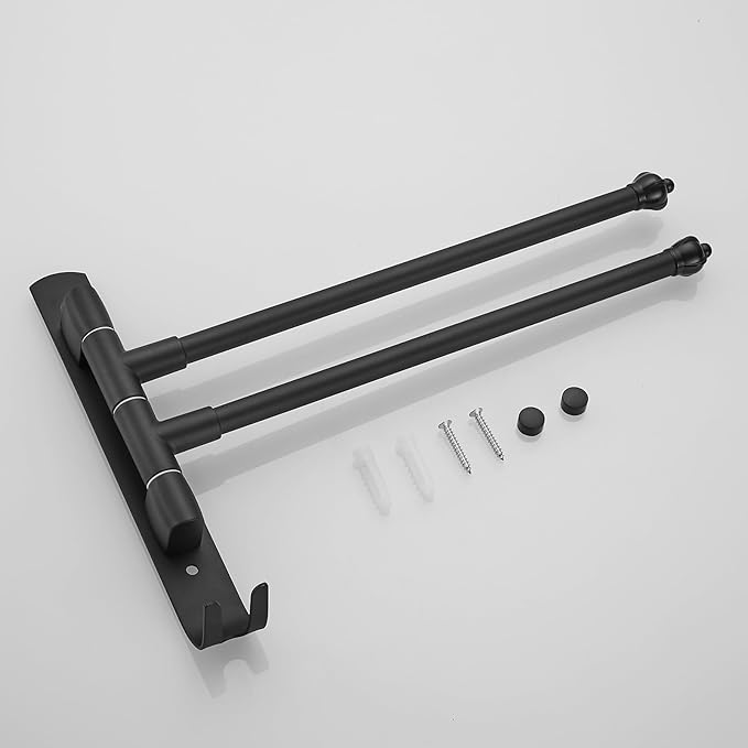 Black Rotating Towel Rack, Stainless Steel Adjustable, 12 * 1.5 * 8.5in, Suitable for Bathroom, Bedroom, Balcony, Removable Towel Bar