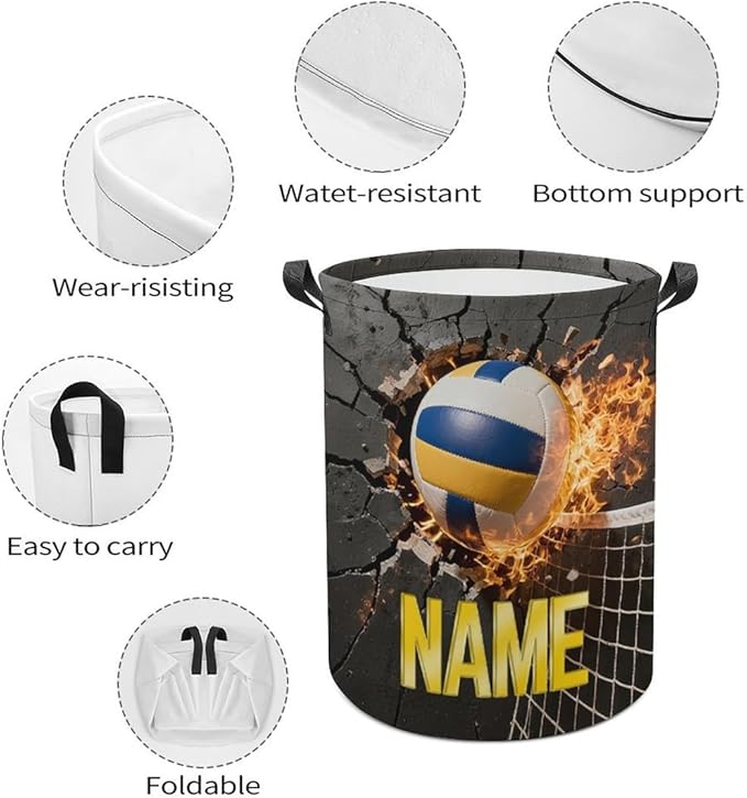 Personalized Volleyball Laundry Hamper Custom Name Funny Dirty Clothes Laundry Basket Portable Storage Basket For Home Bathroom Family Volleyball Lovers Xmas Birthday (style 16)