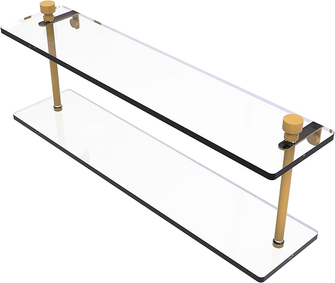 Allied Brass FT-2/22-SGL Foxtrot Collection 22 Inch Two Tiered Glass Shelf, Spanish Gold