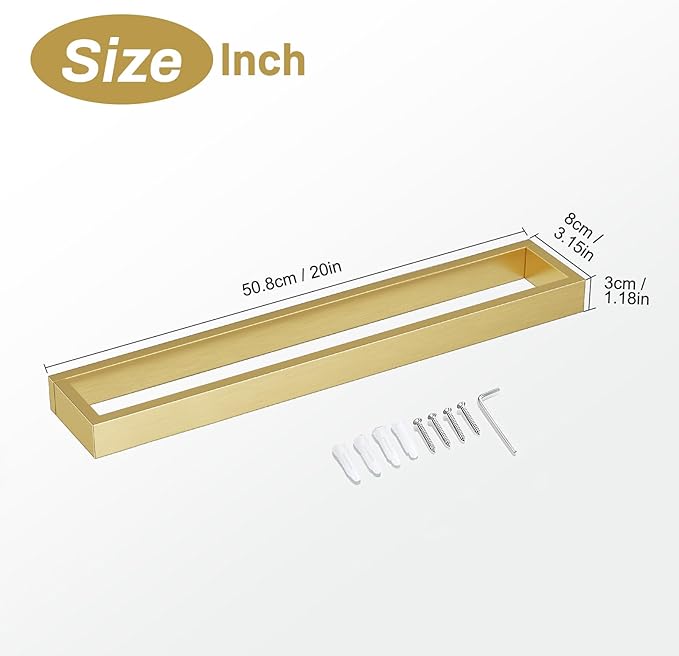 TNOMS Single Towel Bar Towel Holder Bathroom Hardware Accessories,Stainless Steel Wall-Mounted Towel Rack Towel Rail,20 Inches Brushed Gold