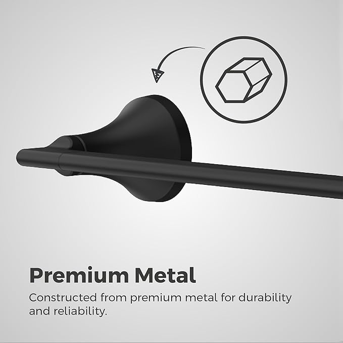 Pfister Vedra Bath Towel Bar for Bathroom, 24-Inch, Wall-Mounted, Screw-in, Matte Black Finish, BTBVED2B