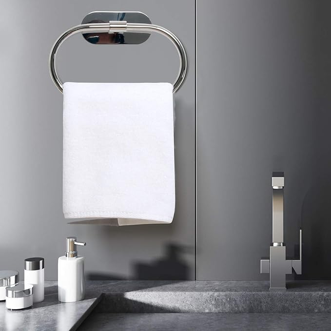 HouseAid Self Adhesive Towel Ring for Bathroom, Stainless Steel Adhesive Hand Towel Holder, No Drilling Modern Hand Towel Hanger, Polished Chrome