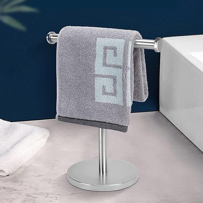 15IN Hand Towel Holder,T-Shape Hand Towel Holder Standing,Stainless Steel Hand Towel Rack for Bathroom Kitchen Countertop,Tower Bar for Kitchen Free Standing Hand Towel Rack (Silver)