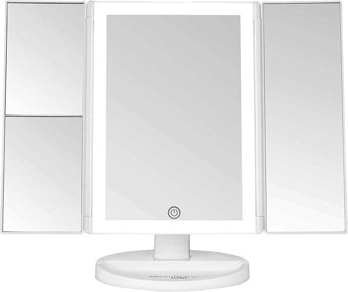Luvly Trifold Vanity Mirror with LED Lights | Touch Screen Dimming - 1x 2X 3X Magnification - Portable Makeup Mirror