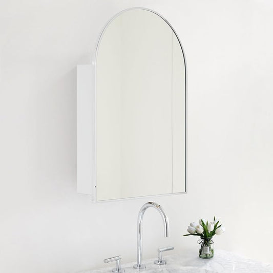 TEHOME 20 x 30'' Polished Nickel Arched Bathroom Medicine Cabinet with Mirror Recessed and Surface Mounted Medicine Cabinet Mirror