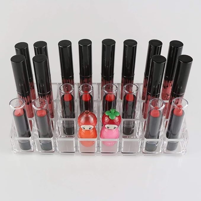 Lipstick Storage Box 24 Grid New Acrylic Transparent Makeup Organizer Cosmetic Display Stand Lipstick Holder