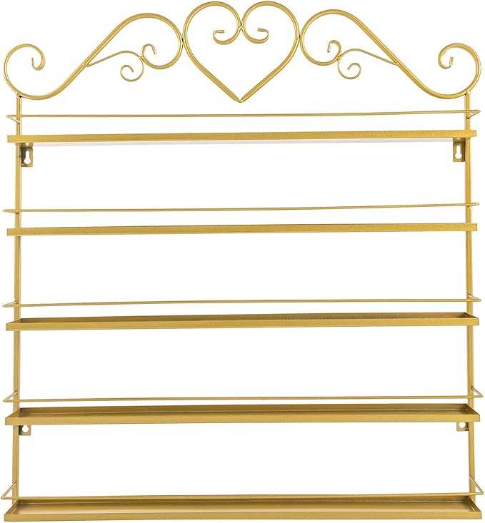 Wall-Mounted Nail Polish Storage Racks Metal Nail Polish Holder 5 Tiers Salon Wall Shelf Organizer Wall Shelf for Nails Salons, Beauty Shops, Stores (1 Middle Rack, 2 Side Racks, Gold)