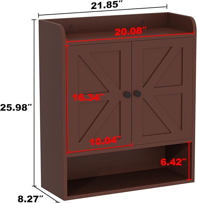 EasyCom 22" W x 26" H Bathroom Wall Cabinet, Farmhouse Medicine Cabinet with Adjustable Shelves and 2 Barn Doors, Over The Toilet Storage Cabinet for Bathroom, Kitchen, Living Room, Russet