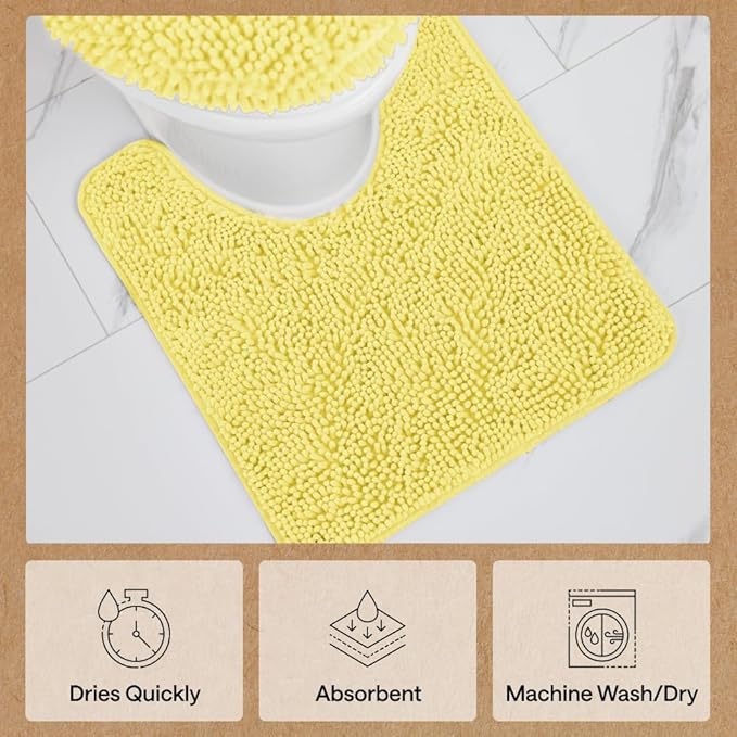 GORILLA GRIP Bath Rug Mat, Thick Soft Absorbent Chenille, Rubber Backing Quick Dry Microfiber Mats, Machine Washable Rugs for Shower Floor, Bathroom Runner Bathmat Accessories Décor, Contour, Yellow