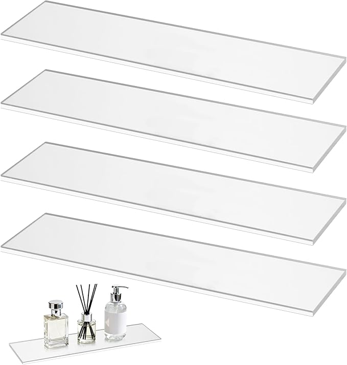 4 Packs Acrylic Medicine Shelves 13 Inches Medicine Cabinet Replacement Shelves Holders for Living Room Bathroom Kitchen,Wall Mounted Medicine Cabinet Shelf