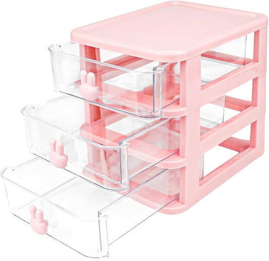 3 Layer Plastic Storage Drawer Transparent Sundries Storage with Rabbit Handle Jewelry Storage Container for Office School Home