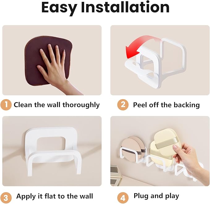 4pcs Adhesive Powder Puff Holder, No-Drill Wall Mounted Makeup Sponge Organizer, Bathroom Beauty Sponges Holder for Various Powder Puffs - Saves Counter Space (4.5 * 3.5 * 4.3cm)(White)