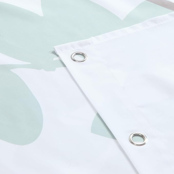Modern Botanical Shower Curtain 72x72 Inches, Waterproof White Fabric with Brown & Green Branch Silhouette Print, 12 Metal Grommets & Weighted Hem