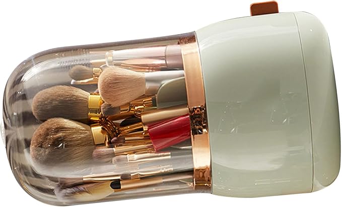 Yosoo Health Gear Makeup Brush Organizer, Multifunctional Rotating Cosmetic ABS Silicone Container for Vanity Cosmetics, Nail Polish (Light Green)