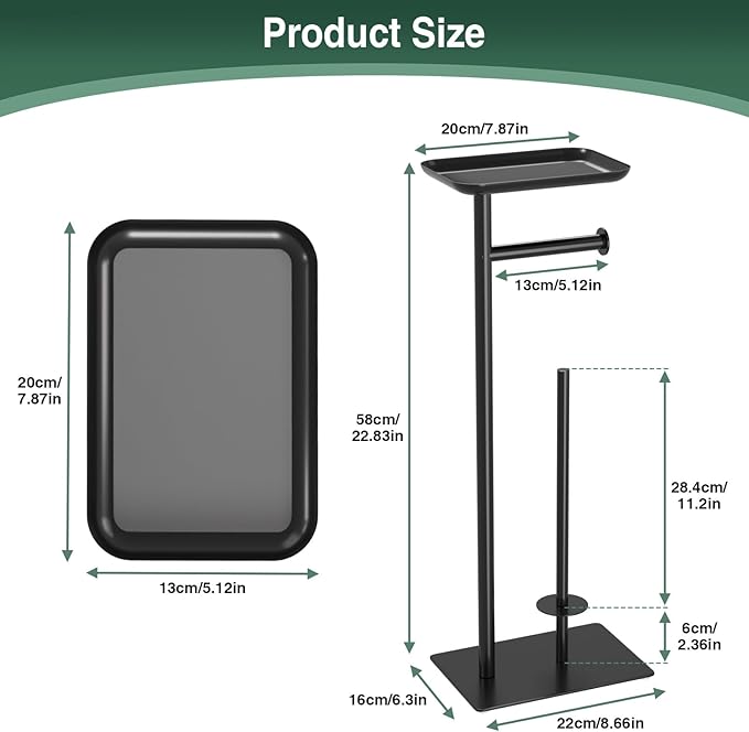 Toilet Paper Holder Stand with Top Storage Shelf, Free Standing Toilet Roll Dispenser for Bathroom, Holds 4 Reserve Rolls