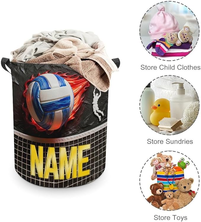 Personalized Volleyball Laundry Hamper Custom Name Funny Dirty Clothes Laundry Basket Portable Storage Basket For Home Bathroom Family Volleyball Lovers Xmas Birthday (style 17)