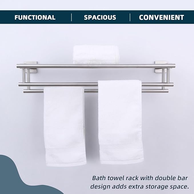 Towel Rack for Bathroom Brushed Nickel, Angle Simple SUS304 Stainless Steel Bath Towel Holder with Shelf for Wall 23.62 Inches