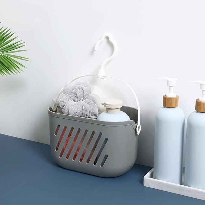 Angoily Hanging Shower Caddy Plastic Hanging Shower Caddy Basket Portable Kitchen Organizer Storage Basket with Hook for Home Grey
