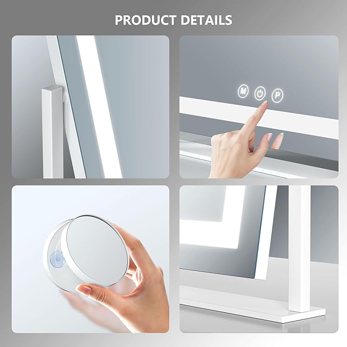 Gvnkvn Lighted Makeup Mirror, 17.3"x13" Hollywood Vanity Mirror with Lights, Three Color Lighting Modes, and 5X Magnification Mirror, Smart Touch Control, 360°Rotation (Gold,17.3in Gift Box)