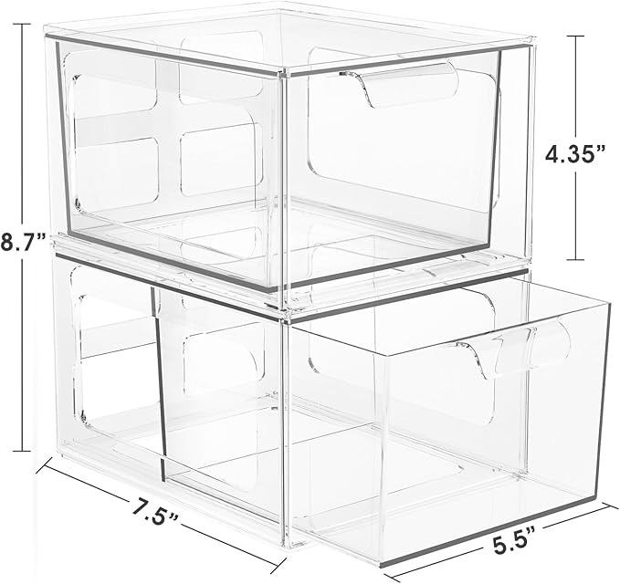 StorMiracle 2 Pack Clear Makeup Organizer and Acrylic Organizers???Plastic Storage Bins with Handles for Vanity, Kitchen Cabinets, Pantry Organization and Storage