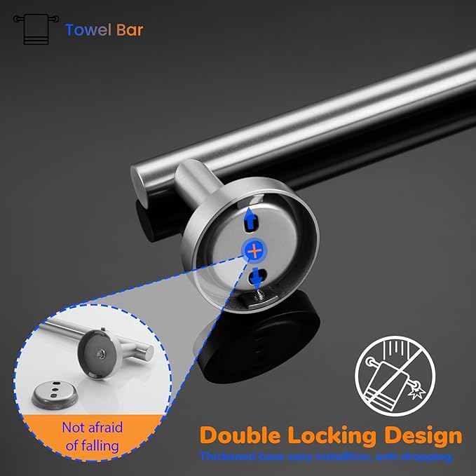 Miyili 24-Inch Bathroom Towel Bar SUS 304 Stainless Steel Towel Holder Rack Wall Mount Brushed Finish, A01N60A