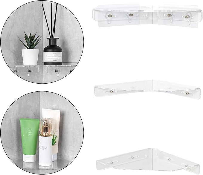 3PCs Acrylic Wall Shelves Corner Shelf Strong Adhesive Backing Decorative Display Shelving for Bathroom Bedroom Office Heavy Duty Adhesive Shelves
