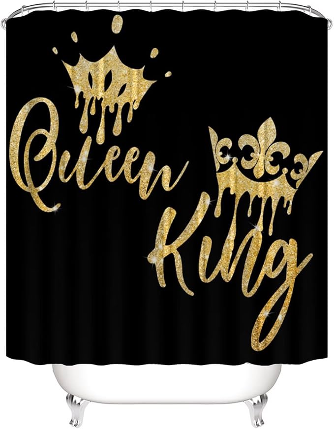 AZHM Queen and King Shower Curtain Set for Bathroom 4 Pcs Black Bathroom Accessory Decor Sets with Shower Curtain and Rugs
