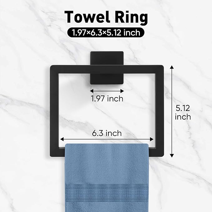 BlumWay 5-Pieces Matte Black Bathroom Accessories Set, 16 Inch Bathroom Hardware Set, SUS304 Stainless Steel Bath Towel Bar, Toilet Paper Holder,Towel Racks for Bathroom Wall Mounted
