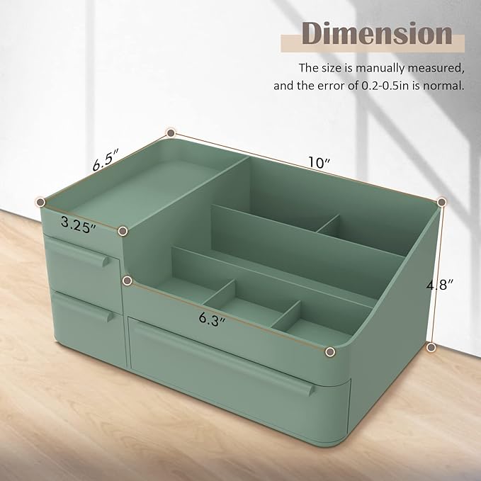 CHANCETSUI Makeup Organizer Stackable Drawer Organizer Set, Bathroom Desk and Vanity Countertop Organizer Trays Cosmetics Display for Brushes, Lotions, Perfumes, Lipstick and Nail Polish, Green