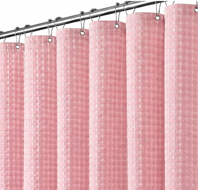 LANE LINEN Premium Shower Curtains - 72W x 72H Heavyweight Waffle Weaved Fabric, Luxury Spa Look - Water Repellent, Quick Dry & Easy Care & Machine Washable - Top Header with Metal Grommets - Pink