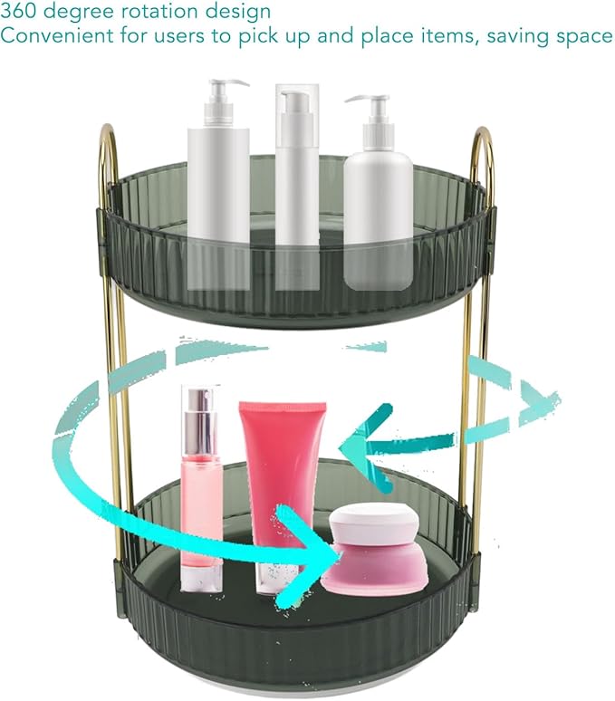 Makeup Organizer,2 Tier Makeup Rack - 360° Rotating Space Saving Cosmetic Countertop for Bedroom, Bathroom, and Kitchen - for Skincare and Beauty Products! (Green)