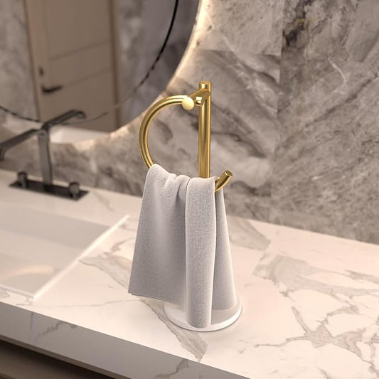 Stand Countertop Hand Towel Holder, Towel Rack Free Standing, Towel Bar Hanger for Bathroom Kitchen (Gold)