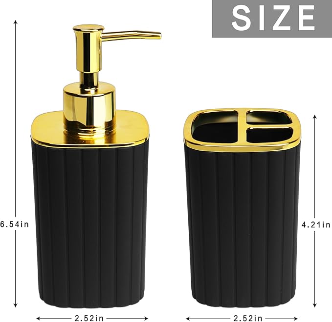 2Pack Bathroom Accessories Set, Black Gold Bathroom Set. Bathroom Toothbrush Holder Set, Includes Dispenser and Toothbrush Holder. Bohemian Bathroom Accessories