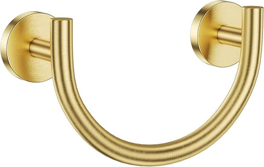 TNOMS Brushed Gold Smiley Face Towel Ring Bathroom Hand Towel Holder Stainless Steel Wall-Mounted Bathroom Hardware Accessories Towel Rack