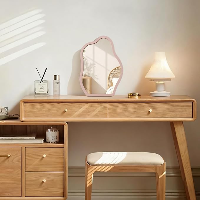 Irregular Table Mirror Wood Frame Portable Free Standing Ornate High Definition Countertop Mirrors for Tabletop Countertop 14" L x 10" W Bedroom Bathroom Living Room