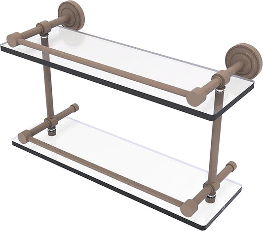 Allied Brass DT-2/16-GAL-SHB Dottingham 16 Inch Double Glass Shelf with Gallery Rail, Shaded Beige