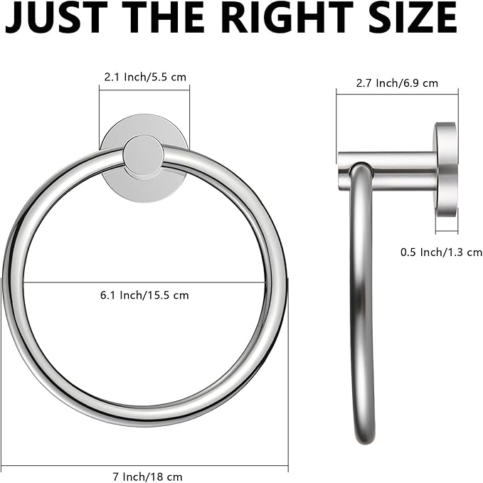 WOOPHEN Hand Towel Ring, Thicken Stainless Steel Bath Towel Holder Modern Round Towel Hanger Wall Mounted for Bathroom, Kitchen (Chrome Finish)