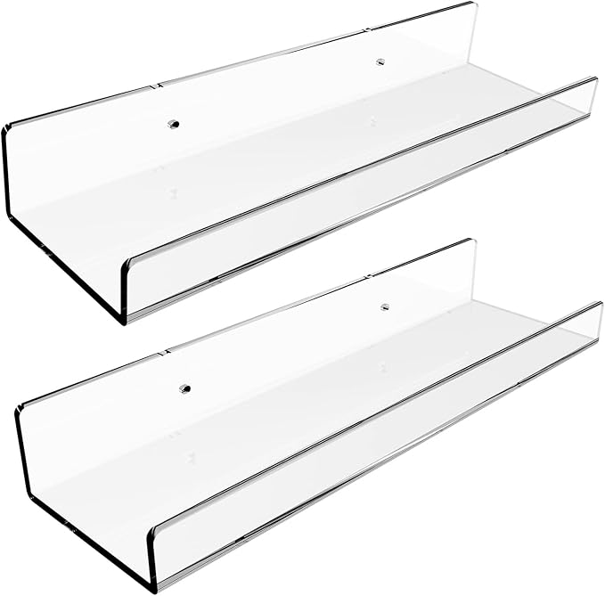 2Pcs Floating Wall Shelves Bathroom Shelf Single Layer Space Saving Organizers Clear U Shape Display Shelf Bookshelf Space Saving Organizers