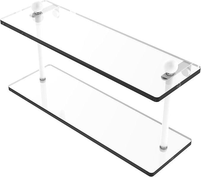 Allied Brass PR-2/16-WHM 16 Inch Two Tiered Glass Shelf, Matte White