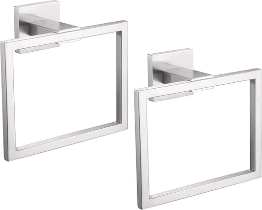 LANC Hand Towel Holder for Bathroom Wall Mount Brushed Nickel Square Hand Towel Rings 2PC Towel Ring for Toilet Bathroom Hardware Accessories Stainless Steel Modern Shower Towel Hanger, A8896BN-P2