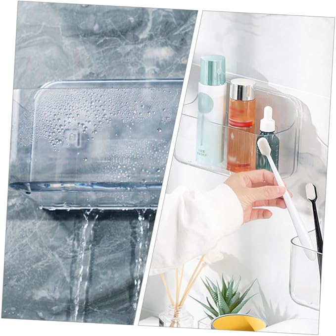 Large Acrylic Wall Mounted Storage Shelf for Bathroom and Kitchen Transparent No-Drill Organizer Rack with Built-in Drainage Space-Saving Sundries Holder for Towels and Toiletries