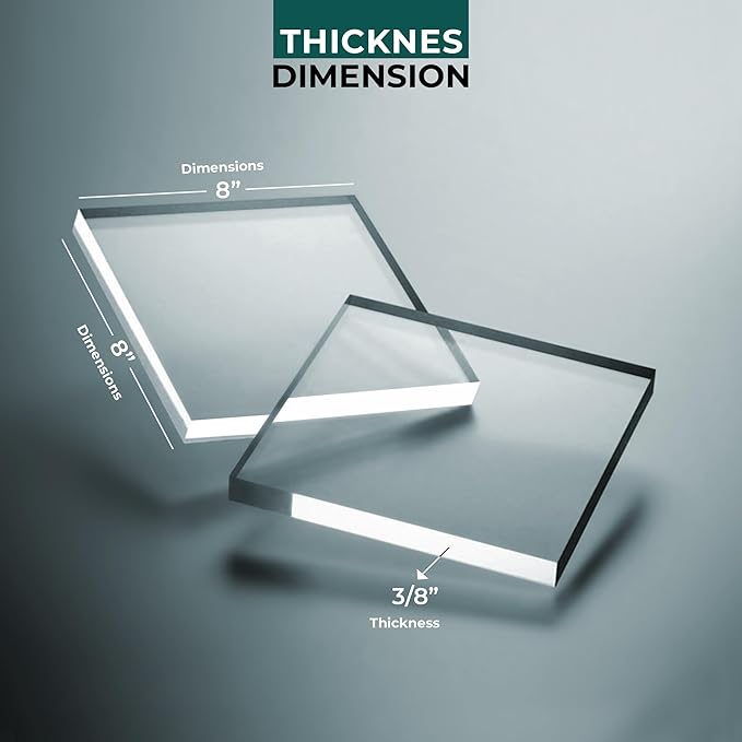 Trophy Glass Shelf 8x8 inch - 3/8 Inch Thick Clear Floating Shelf with 2 Free Chrome Brackets and Screws for Displaying Trophies, Awards, Pictures Frames, Paintings and Decoration Items