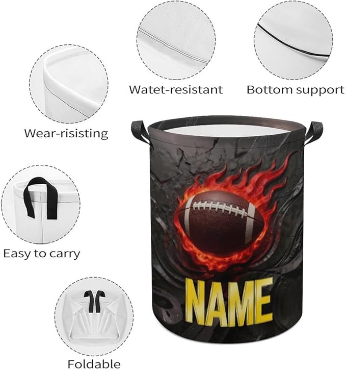 Personalized Rugby Laundry Hamper Custom Name Funny Dirty Clothes Laundry Basket Portable Storage Basket For Home Bathroom Family Football Lovers Xmas Birthday (style 9)