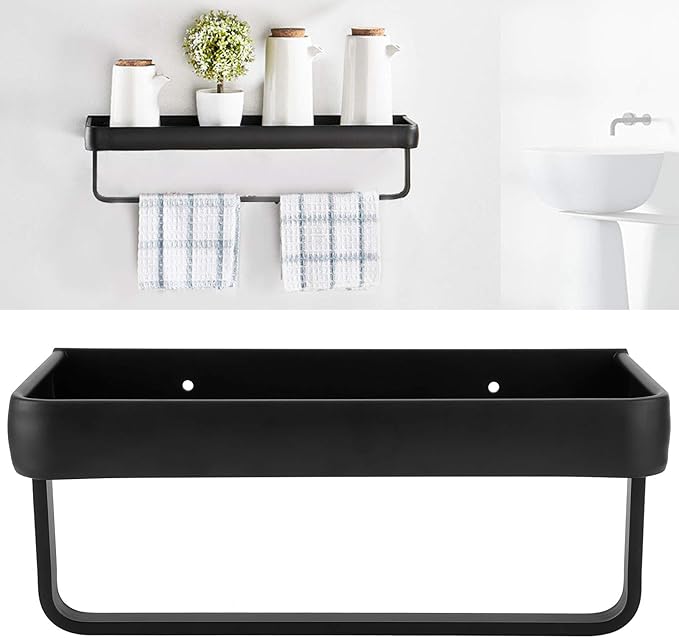 CDQL Bathroom Shelf, Space Aluminum, Wall Mounted, Hollow Storage Rack, Heavy Duty, Spacious Countertop Design Basket Organizer for Home (Single Layer with Pole)