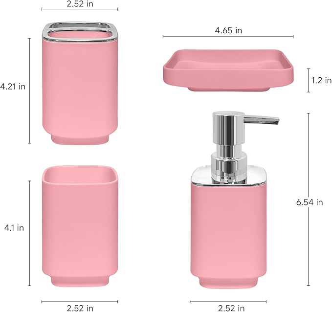 4 Piece Bathroom Accessory Sets, Light Pink Bathroom Accessories Sets Include Toothbrush Holders Set, Soap Dispenser, Soap Dish and Toothbrush Cup, Modern Bathroom Decoration