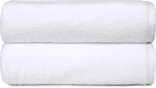 Amazon Basics 2-Piece Quick-Dry Oversize Bath Towel, 100% Cotton, 54" x 30", White